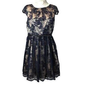 Jessica Howard navy lace dress short sleeved size 14 p